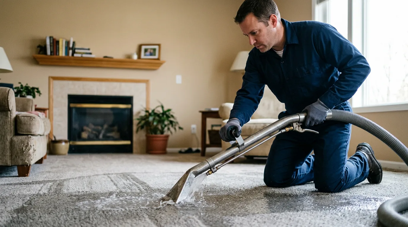 Water damage restoration technician working near Utica, PA